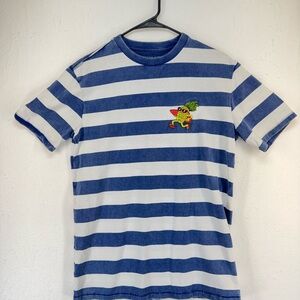 American Eagle T-Shirt Mens Small Embroidered Pineapple Surf Blue Stripe Crew